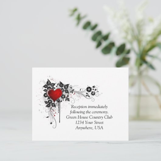 Invitation Carte Postale Rouge Coeur Ornate Black Frotles RSVP (Debout devant)