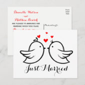 Invitation Carte Postale Rouge Et Noir Marié Lovebirds Fête de Mariage (Devant / Derrière)
