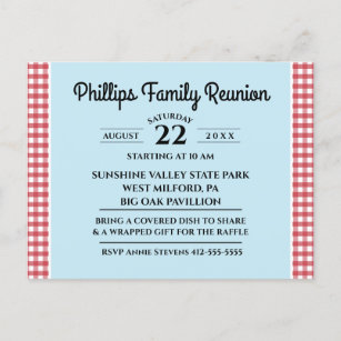 Invitation Carte Postale Rouge et Réunion de famille bleue vérifiée par