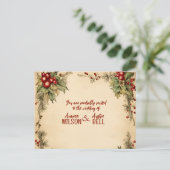 Invitation Carte Postale Rouge et vert Noël Poinsettia Mariage (Debout devant)