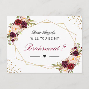 Invitation Carte Postale Rouge Floral Géométrique Serez-Vous Ma Femme D'Acc