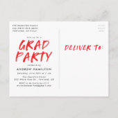 Invitation Carte Postale Rouge | Modern Paint Splatter Photo Graduation Par (Dos)