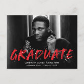 Invitation Carte Postale Rouge | Modern Paint Splatter Photo Graduation Par (Devant)