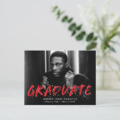 Invitation Carte Postale Rouge | Modern Paint Splatter Photo Graduation Par (Debout devant)