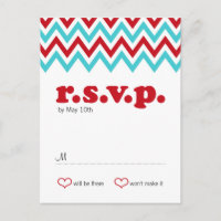 Rouge moderne et Aqua Chevron & Lovebirds RSVP