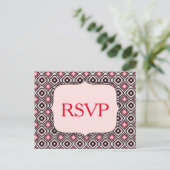 Invitation Carte Postale Rouge RSVP Motif rose et noir (Debout devant)