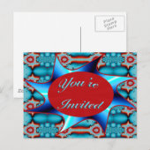 Invitation Carte Postale rouge turquoise vous êtes invité (Devant / Derrière)