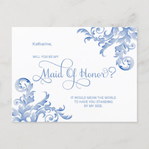 Invitation Carte Postale Royal Blue Flourish Serez-Vous Ma Fille D'Honneur