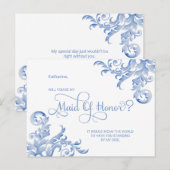 Invitation Carte Postale Royal Blue Flourish Serez-Vous Ma Fille D'Honneur (Devant / Derrière)