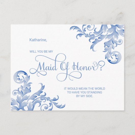 Invitation Carte Postale Royal Blue Flourish Serez-Vous Ma Fille D'Honneur (Devant)