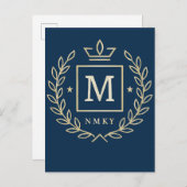 Invitation Carte Postale "Royal NMKY Emblem – Monogram M Crest Design" (Devant / Derrière)