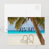 Invitation Carte Postale RSVP amour de plage coeurs de mariage palmier sabl (Devant / Derrière)
