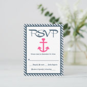 Invitation Carte Postale RSVP Ancre rose marine Mariage à bande bleue (Debout devant)