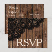 Invitation Carte Postale RSVP Black Faux dentelle et bois (Devant / Derrière)