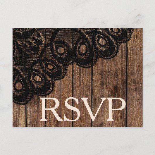 Invitation Carte Postale RSVP Black Faux dentelle et bois (Devant)