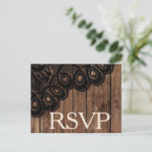 Invitation Carte Postale RSVP Black Faux dentelle et bois (Debout devant)