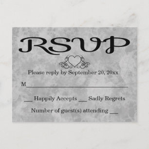 Invitation Carte Postale RSVP Black & Grey Watercolor Mariage de la fête du
