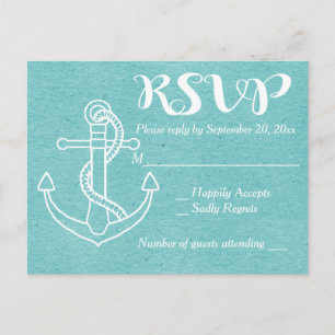 Invitation Carte Postale RSVP Blue Turquoise Navire Ancre Mariage nautique