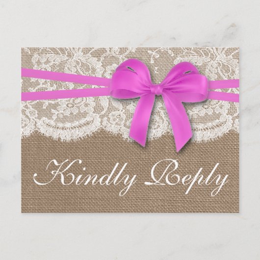 Invitation Carte Postale RSVP, collection de Mariages Rustic Pink Bow (Devant)