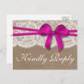 Invitation Carte Postale RSVP, collection de Mariages Rustic Pink Bow (Devant / Derrière)
