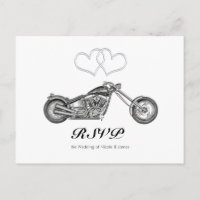RSVP de mariage de motard Cœurs Argentés et moto