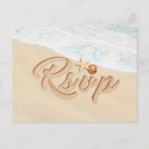 Invitation Carte Postale RSVP de mariage Étoile de mer coquillage plage sab