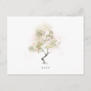Invitation Carte Postale RSVP de mariage minimal moderne arbre aquarelle ve