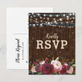 Invitation Carte Postale RSVP de mariage rustique en rouge de Bourgogne ave (Devant / Derrière)