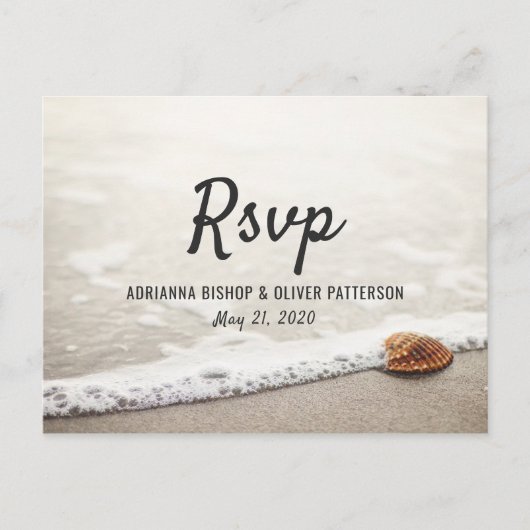 Invitation Carte Postale RSVP de mariage Vagues de plage (Devant)