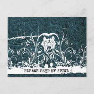 Invitation Carte Postale RSVP en cuir bleu turquoise