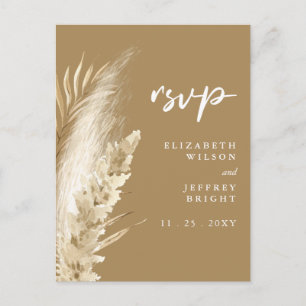 Invitation Carte Postale RSVP en laiton de Pampas à Terre Neutre Rustique