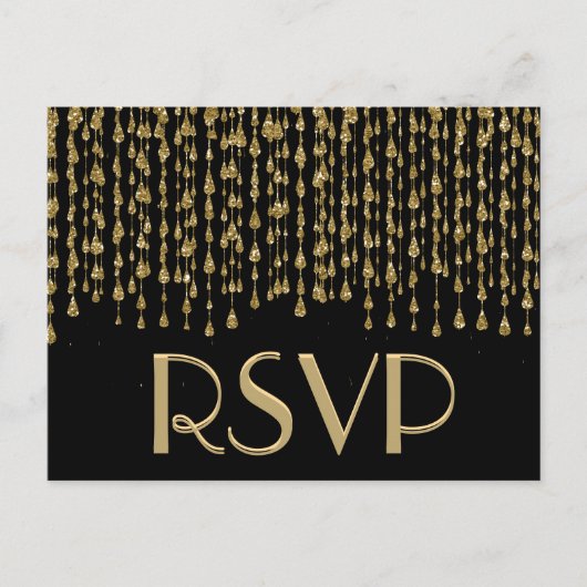 Invitation Carte Postale RSVP | Etoiles en chute d'or (Devant)