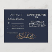 Invitation Carte Postale RSVP floral or et marine (Dos)