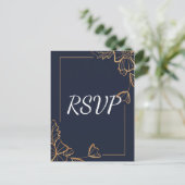 Invitation Carte Postale RSVP floral or et marine (Debout devant)