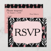 Invitation Carte Postale RSVP Floral rose blanc et noir (Devant / Derrière)