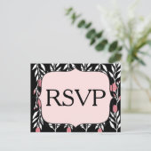 Invitation Carte Postale RSVP Floral rose blanc et noir (Debout devant)
