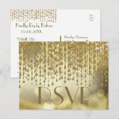 Invitation Carte Postale RSVP | Flux Gold Confetti avec Arrière - plan Boke (Devant / Derrière)