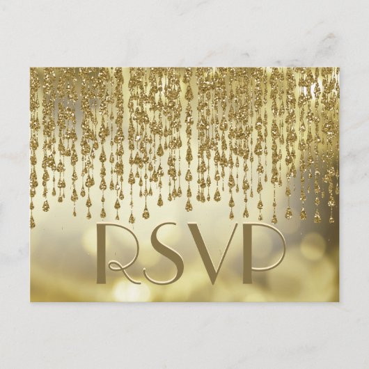 Invitation Carte Postale RSVP | Flux Gold Confetti avec Arrière - plan Boke (Devant)