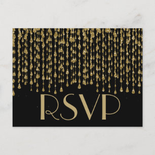 Invitation Carte Postale RSVP   Flux Gold Confetti avec Arrière - plan noir