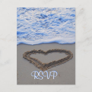 Invitation Carte Postale RSVP Heart in Sand at Beach