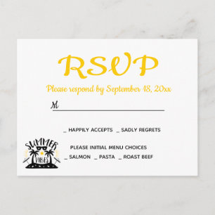 Invitation Carte Postale RSVP Jaune Or Tropical Mariage Été Palmier