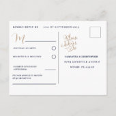 Invitation Carte Postale RSVP Mariage Bleu Rustique et Or (Dos)