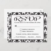 Invitation Carte Postale RSVP Mariage damassé / Parti Noir Et Blanc (Devant / Derrière)