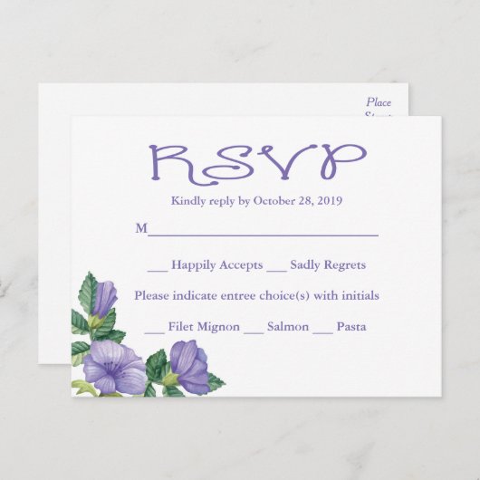 Invitation Carte Postale RSVP Mariage d'aquarelle violet (Devant / Derrière)