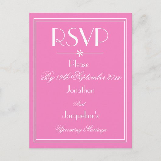 Invitation Carte Postale RSVP mariage élégant Noms personnalisés rose RSVP (Devant)