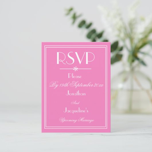 Invitation Carte Postale RSVP mariage élégant Noms personnalisés rose RSVP (Debout devant)