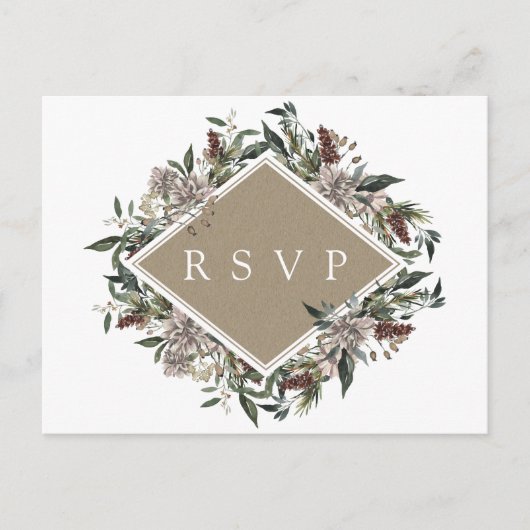 Invitation Carte Postale RSVP Mariage Floral Rustique Automne Hiver (Devant)