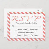 Invitation Carte Postale RSVP Mariage / Parti en bande rose et blanc (Devant / Derrière)