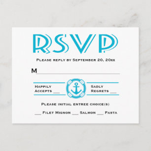 Invitation Carte Postale RSVP nautique bleu turquoise Ancre de bateau Plage