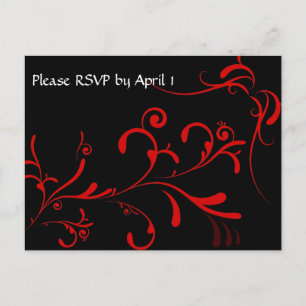 Invitation Carte Postale RSVP noir, accent rouge